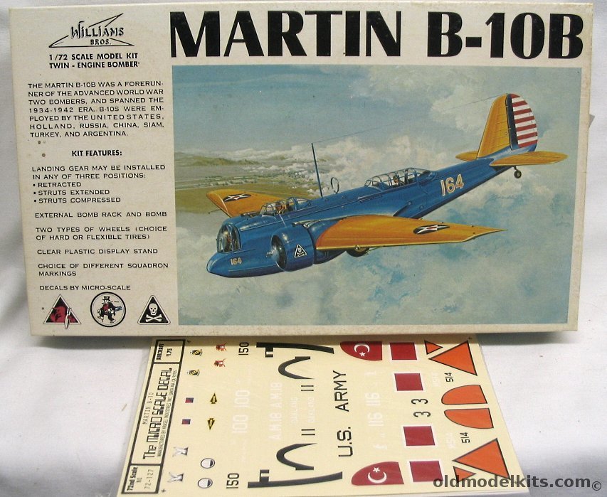 Williams Brothers 1/72 Martin B-10B / Model 139W Turkish / Model 139 Dutch with Micro Scale Decals, 72-210 plastic model kit